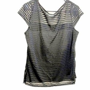 WHITE HOUSE BLACK MARKET Short Sleeve Sheer at top striped size M